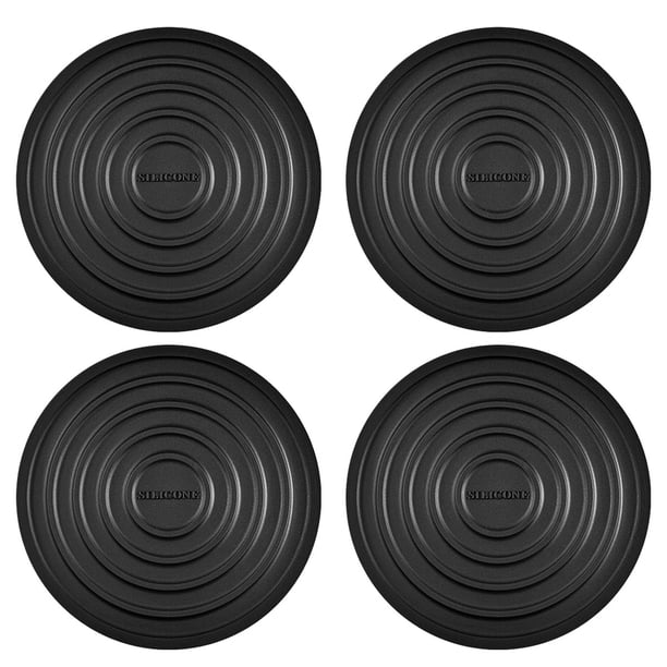 Juego de 4 manteles individuales lavables, redondos de silicona, color negro