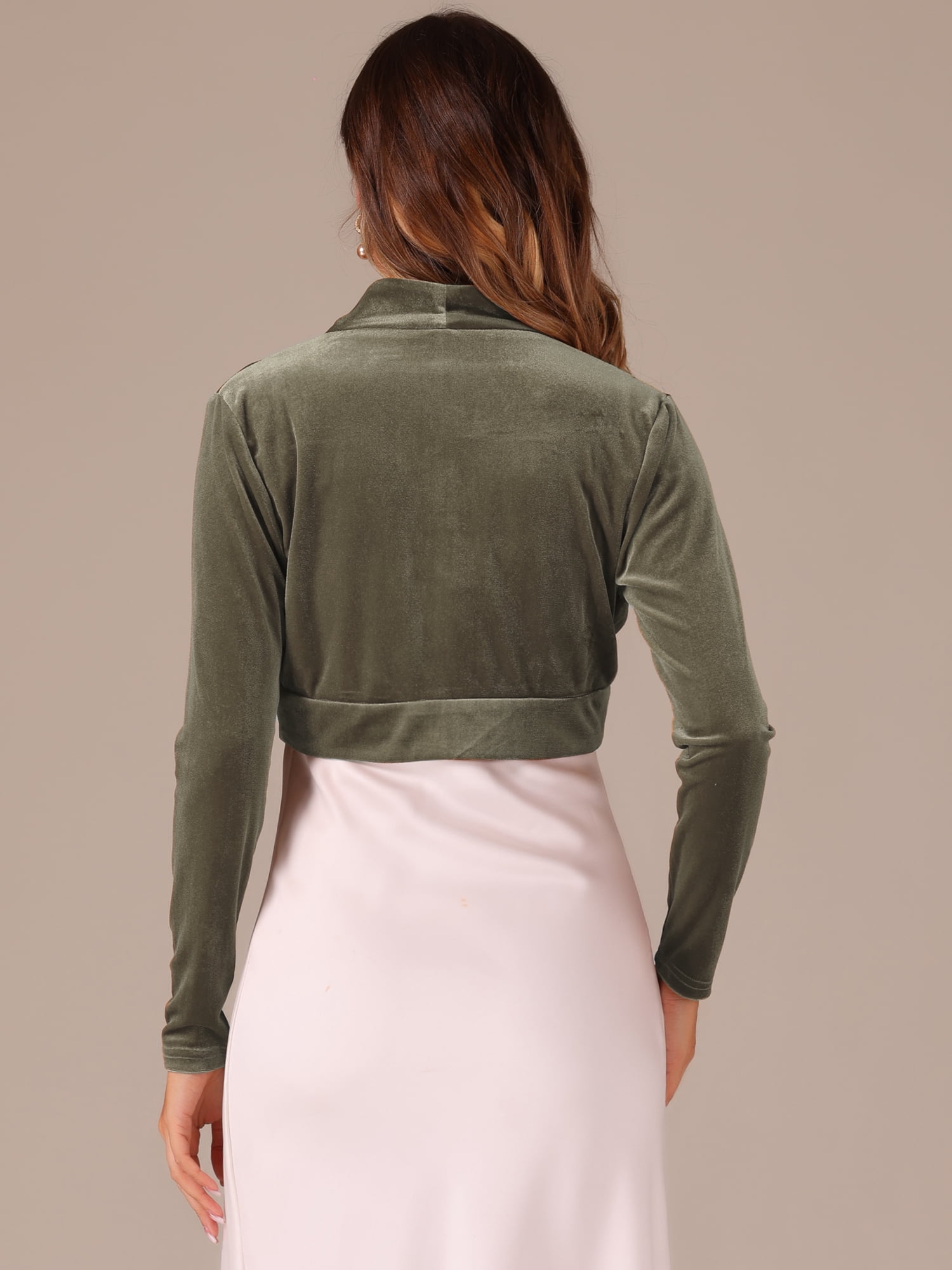 DARING DIVA Women's Velvet Open Front Cropped Bolero Cardigan XL Olive Green