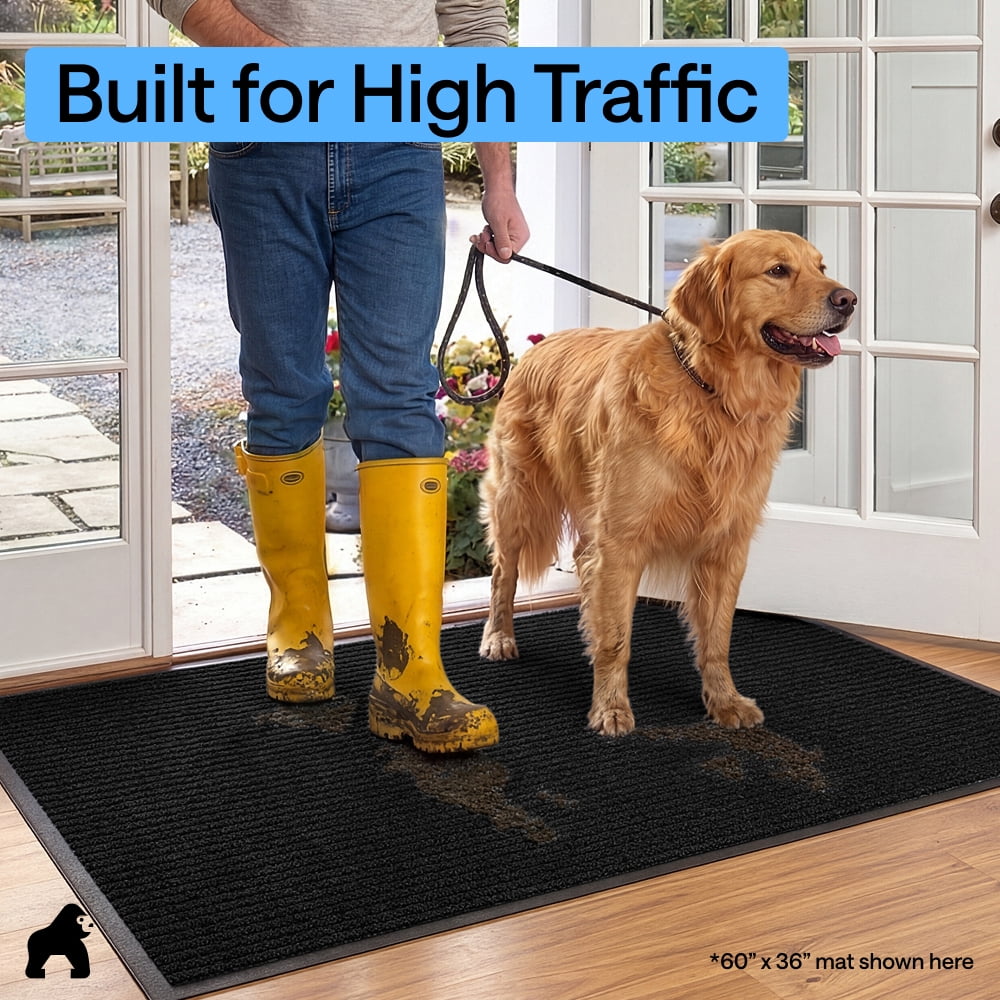GORILLA GRIP Door Mat, Waterproof, Traffic Guard Commercial Office Doormat, 60x36, Black