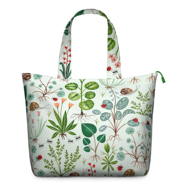 Floral Bee Artwork Travel Duffel Boho Botanical Print Weekender Bag, Lightweight, , Multiple Pockets, for Women