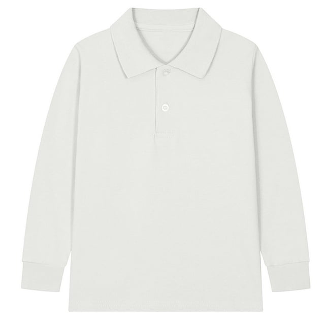 zbxnLI Girls Boys School Uniform Long Sleeve Golf Shirts Button Closure Collared Tops 2-15 Years