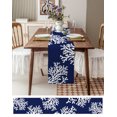 thumbnail image 3 of Table Runner Dresser Scarves 120 Inch Long, Ocean Abstract Coral White Texture Linen Dining Table Runners Marine Theme on Navy Blue Tabletop Scarf for Wedding Holiday Party Kitchen, 3 of 7