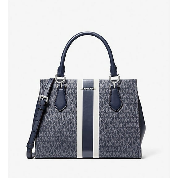 Michael Kors Womens  Marilyn Medium Signature Logo Stripe Satchel Bag