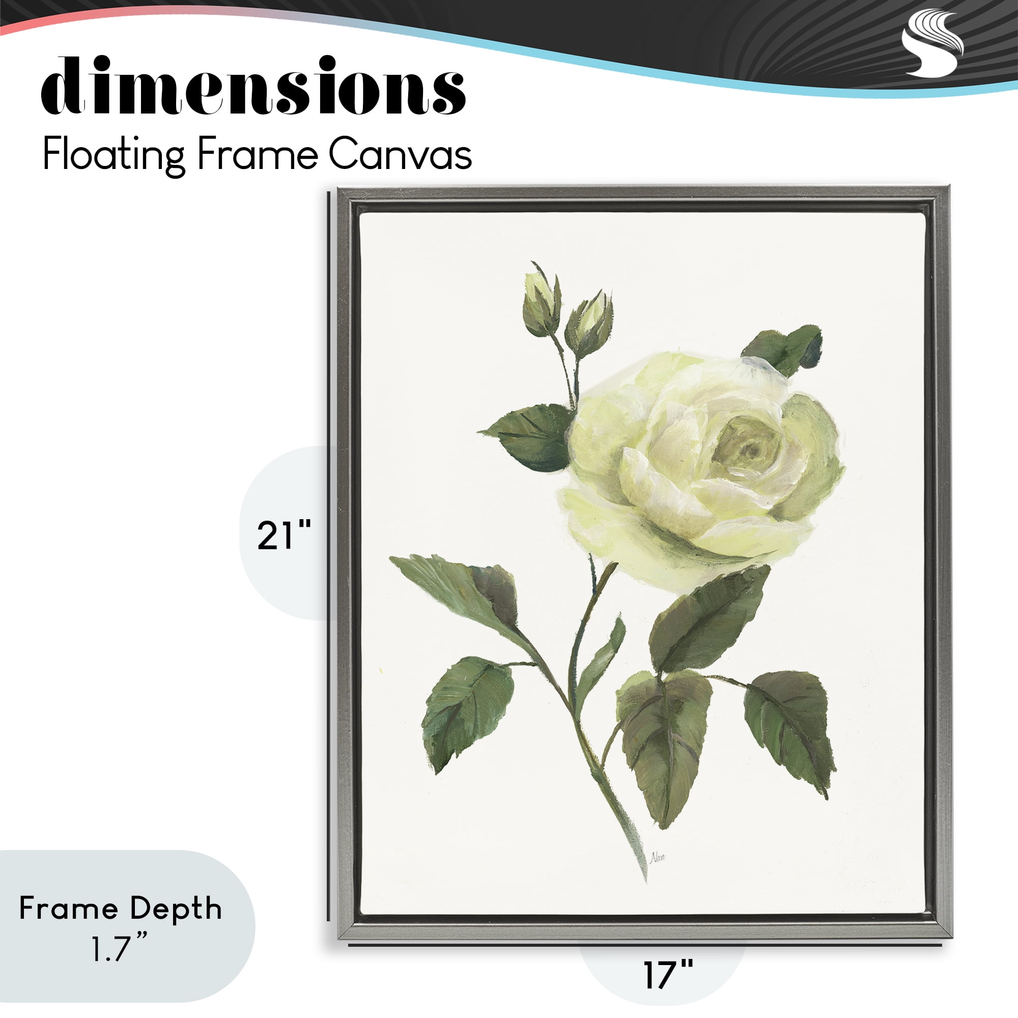 Stupell Industries Cream Garden Rose with Buds Gray Framed Floater Canvas Wall Art, design by Nan