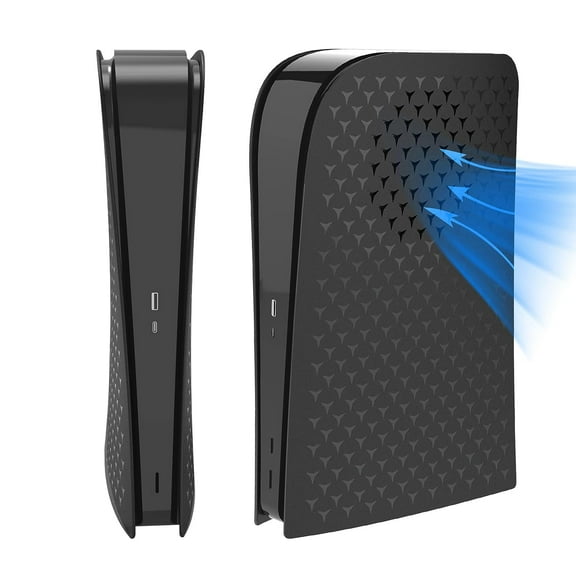 Replacement Panel for PS5 Console with Ventilation Port and Dust Filter, ABS Scratch-Resistant and Shock-Resistant Protective Shell-Black-Digital Edition