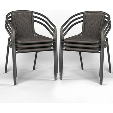 Poteban Patio Chairs Set of 6, Outdoor Dining Chairs Wicker Stackable Patio Chairs, for Indoor Restaurant Porch, Lawn Garden Backyard Deck, Grey