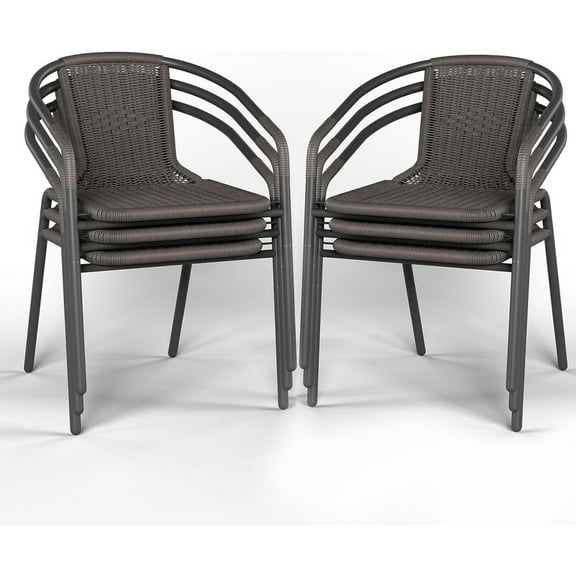 Poteban Patio Chairs Set of 6, Outdoor Dining Chairs Wicker Stackable Patio Chairs, for Indoor Restaurant Porch, Lawn Garden Backyard Deck, Grey