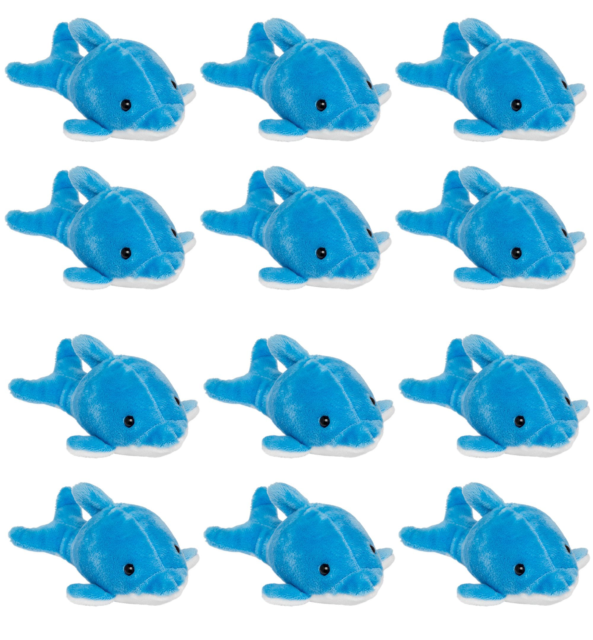 Wildlife Tree 3.5 Inch Blue Dolphin Mini Small Stuffed Animals Bulk Bundle of Ocean Animal Toys or Sea Party Favors for Kids Pack of 12
