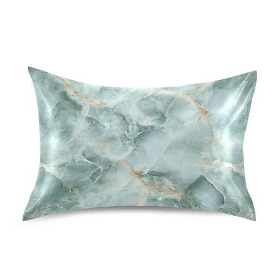 Satin Pillow Case Standard Silk Pillow Cover for Hair and Skin Envelope Closure Mint Green Marble 20"x26"