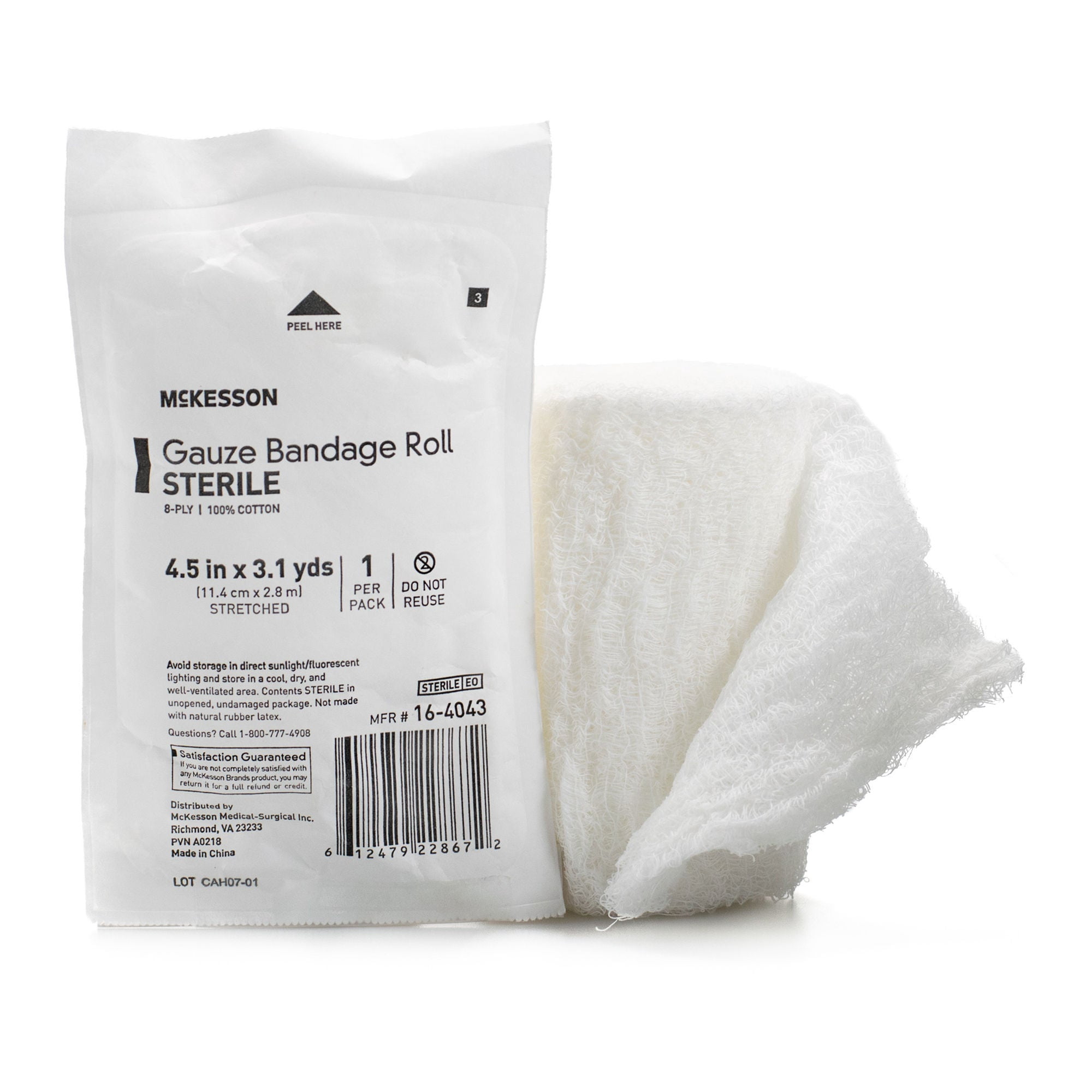 McKesson Gauze Bandage Rolls - Sterile Woven Cotton, 4.5 in x 3.1 yd, 1 Ct