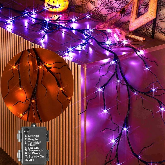 Luces tipo guirnalda de Halloween BAOLITVINE, 48 L, LED naranja/morado, 6 pies