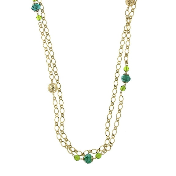 1928 Jewelry Green Crystal And Filigree Bead Long Necklace For Women 42 Inches