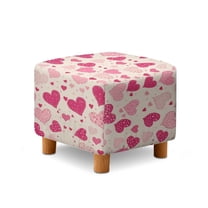 Jiueut Heart Print Ottoman Slipcover, Removable Footrest Sofa Cover Washable Square Footstool Slipcover with Elastic Bottom for Living Room Valentine's Day Decor
