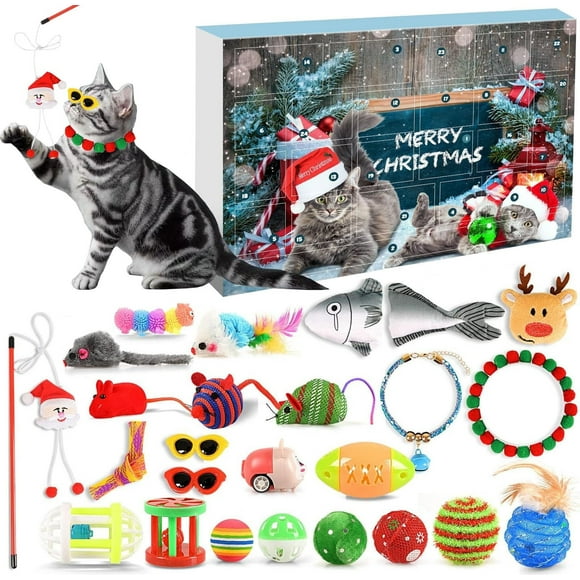 TOPRenddon Cat Advent Calendar 2024, 24 Days Cat Toy Countdown Calendar Christmas Toys for Kitten with Catnip Toys, Mice, Cat Feather Teaser and Ball Bells Xmas Gifts for Cat Lovers