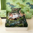 thumbnail image 3 of Manfei Wild Dinosaur Animals Fitted Sheet Queen,Vintage Wildlife Bedding,Green Brown,3 Pieces,1 Fitted Sheet and 2 Pillowcases, 3 of 6