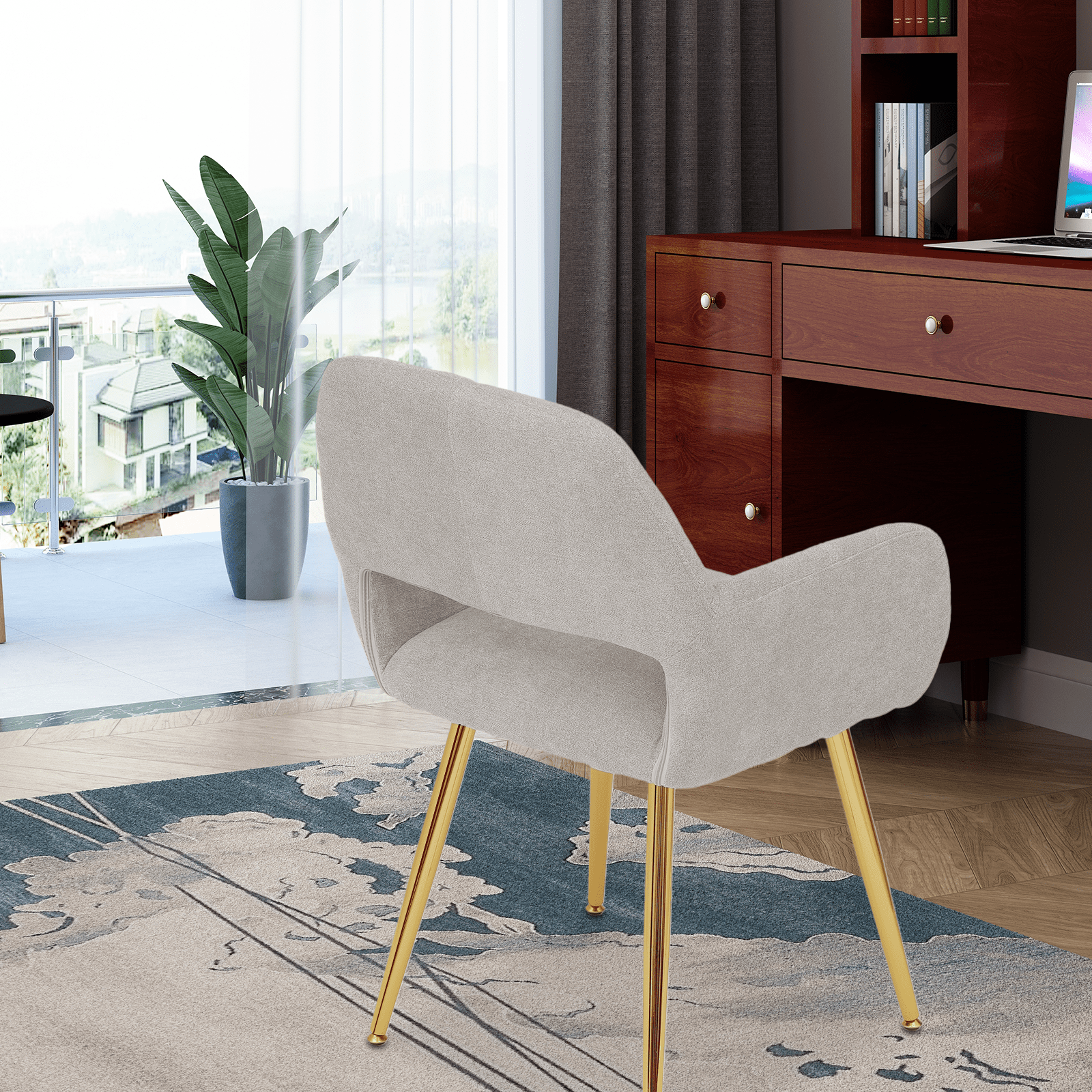 Magshion Upholstered Kitchen Dining Chairs Set of 2, Modern Fabric Small Accent Arm Chairs with Metal Legs, for Living Dining Room, Beige