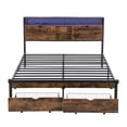thumbnail image 4 of ASINMAK King Bed Frame with 2 Drawers LED Lights, Ergonomic Upholstered Headboard with Charging Station, King Size Platform Bed Frame, Metal Slats Support, No Box Spring Needed, Easy Assembly - Gray, 4 of 10