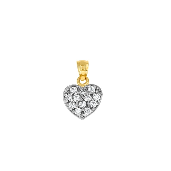 10k Two-tone Gold Womens Cubic Zirconia CZ Love Heart Charm Pendant Necklace 15.3x9.50mm Wide Pendant for Women
