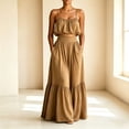 thumbnail image 2 of ROHUUQUE Women's Spaghetti Strap Tiered Maxi Sundress 2 Piece Set with Pockets Casual Summer Beach Vacation Khaki, 2 of 6
