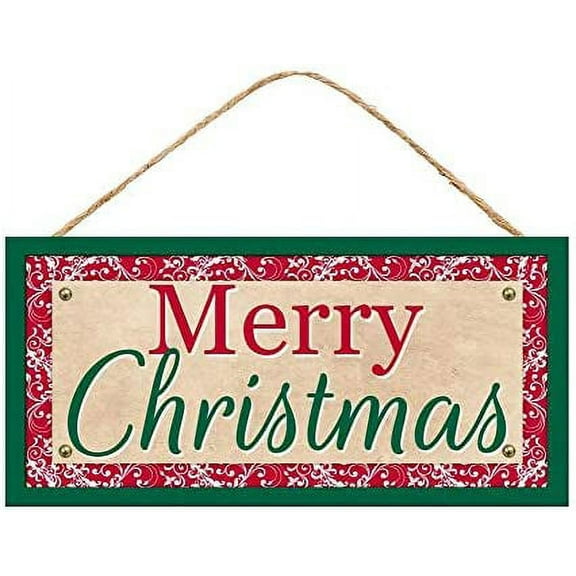 Festive Merry Christmas Wooden Sign - 12.5" x 6", Christmas Decoration, Green Border, Kitchen, Yard, Front Door, Patio