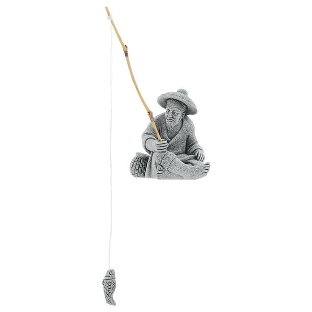 Figura de pescador en miniatura. Figuras de pescador en miniatura. Figuras de pescador chino sentado pescando. Estatua de pescador decorativa.