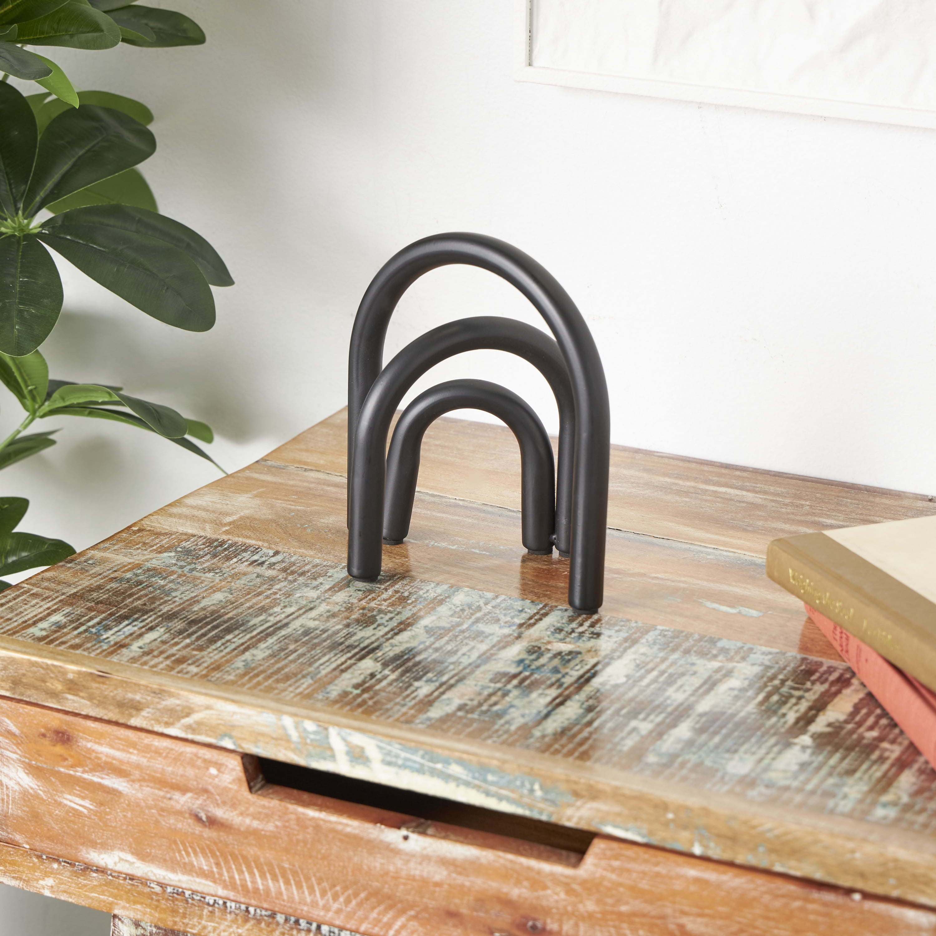 7" x 8" Black Metal Overlapping Arch Geometric Sculpture, by DecMode