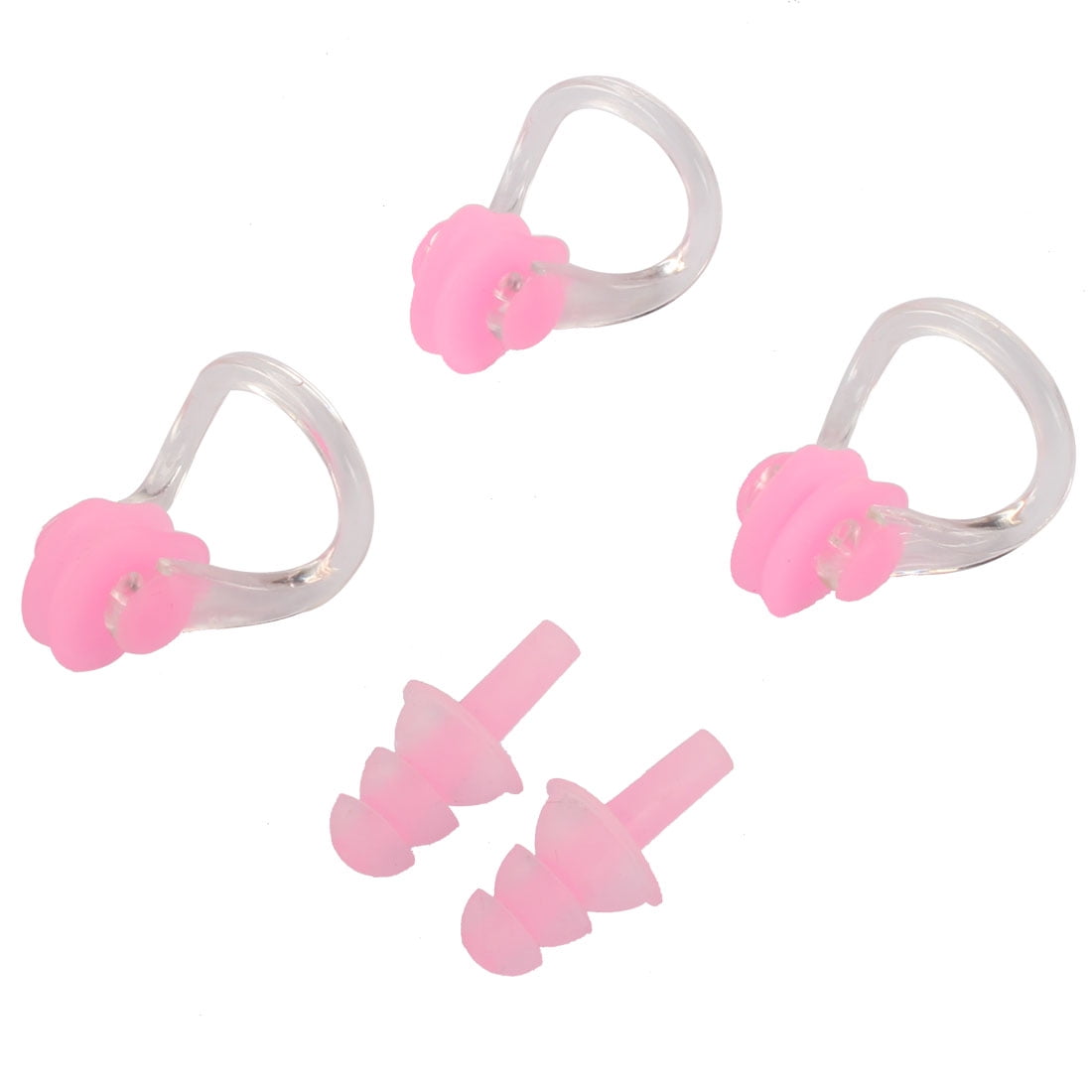 Swimming Water Sport Silicone Protector Nose Clip Earplugs Light Pink 4 in 1
