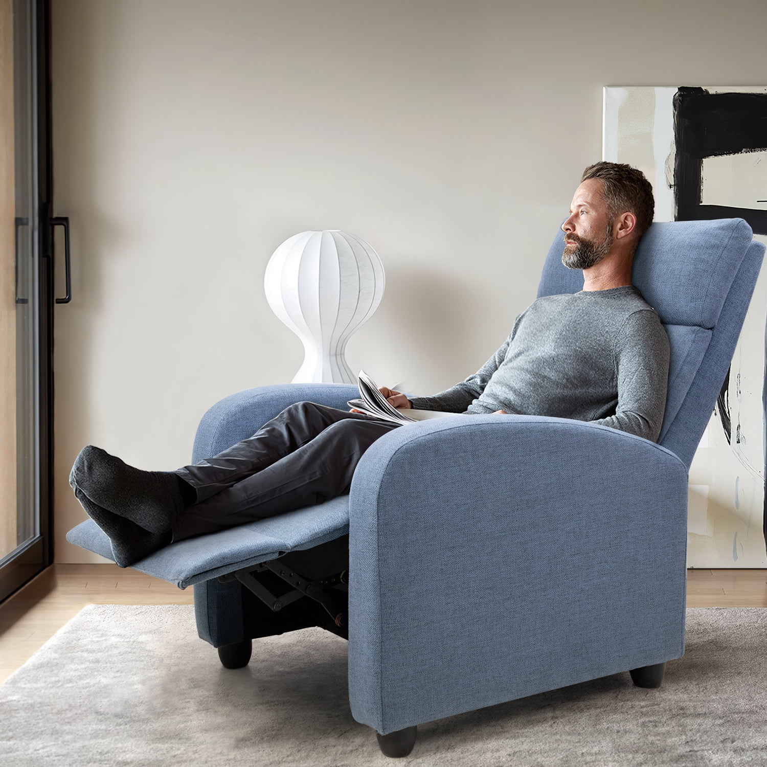 Vineego Home Theater Recliner with Padded Seat and Backrest, Blue Fabric