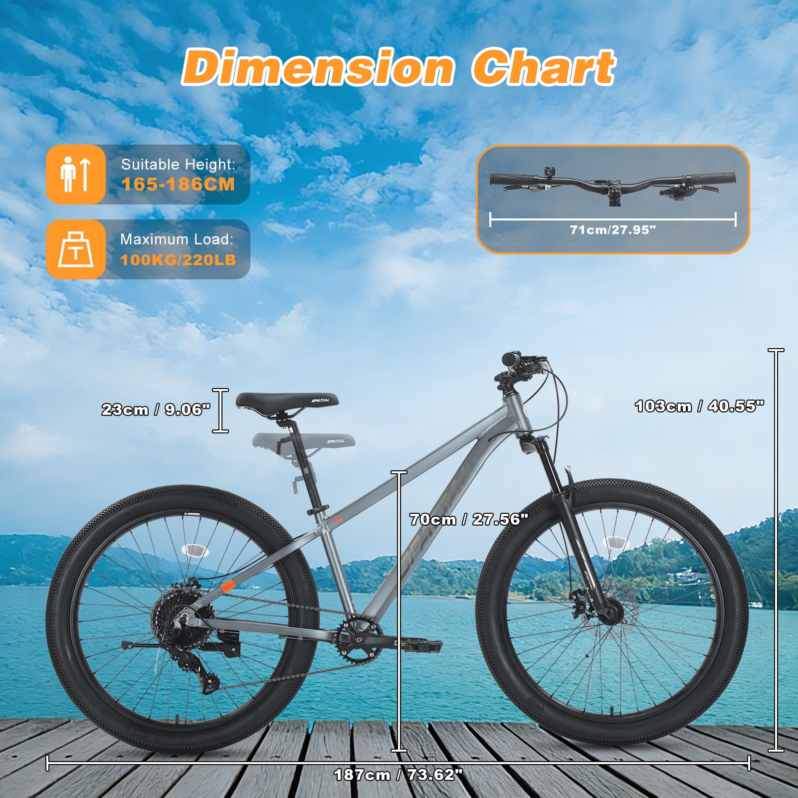 SPATIAL Pro Mountain Bike, 27.5 Inch Fat Bike for Man Women Teen, Outdoor Cycling Bicycle with 3.0-Inch Wide Tires, 9 Speed Drivetrain