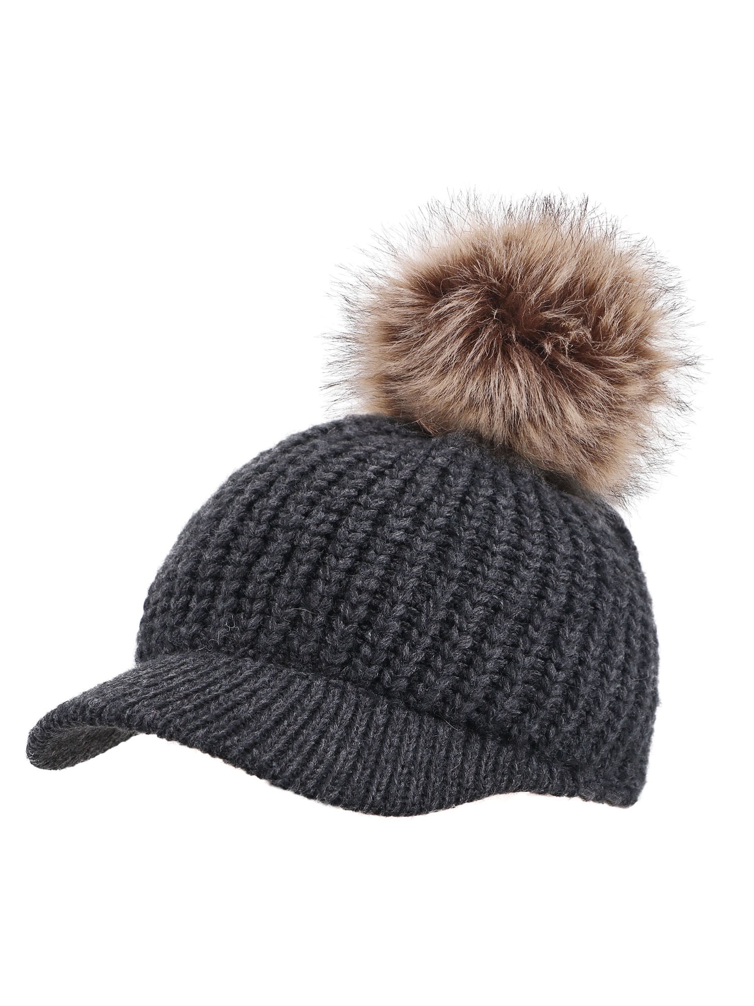 baseball cap with fur pom pom