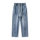 thumbnail image 5 of Pantalones vaqueros de longitud completa para hombre, de moda, casuales, de color sólido, con cordón, de pierna recta, pantalones para hombre, 5 of 5