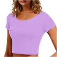 thumbnail image 2 of VSSSJ Crop Tops pour Femmes Manches Courtes Col Rond Extensible Chemise Décontractée Ajustée Solide Confortable Été Basique T-Shirts Courts Camouflage Taille Unique, 2 of 5