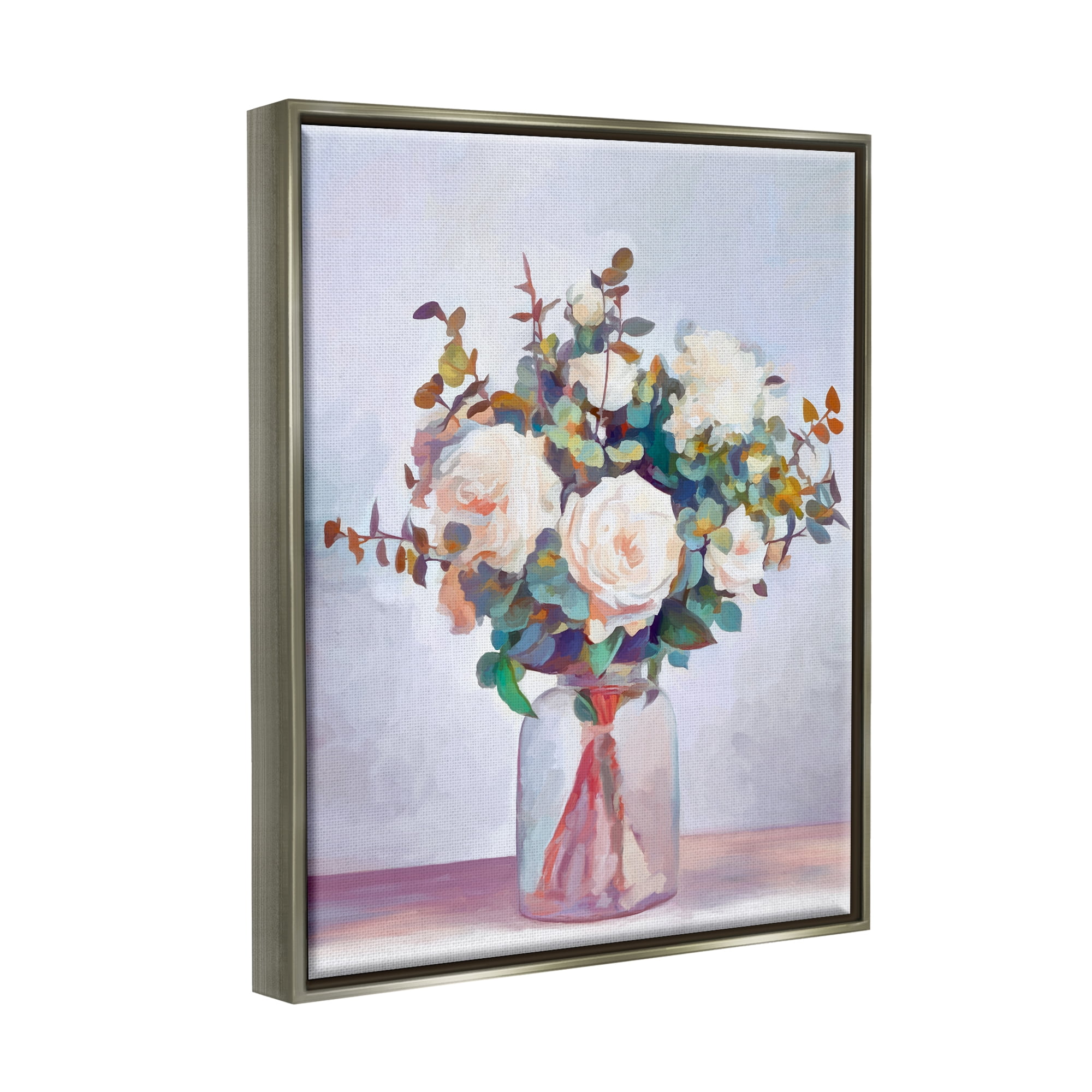 Stupell Industries Rose Bouquet Painting Botanical & Floral Painting Gray Floater Framed Art Print Wall Art, 25 x 31