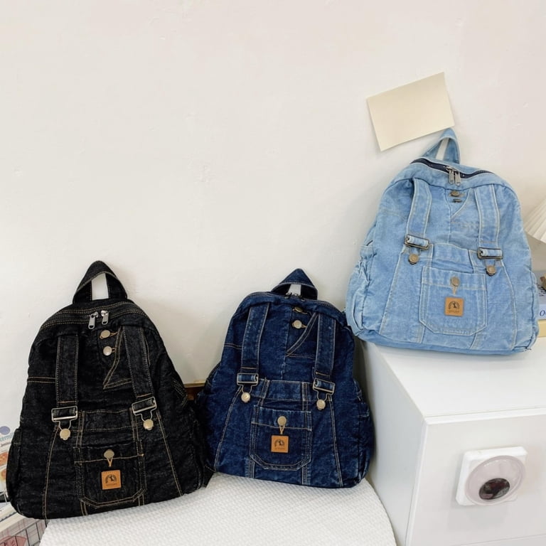 Vintage Distressed Denim Backpack, Y2K Preppy Casual Daypack, Lightweight Amazon.com: Denim Mini Backpack for Women, Small Canvas  main image 4