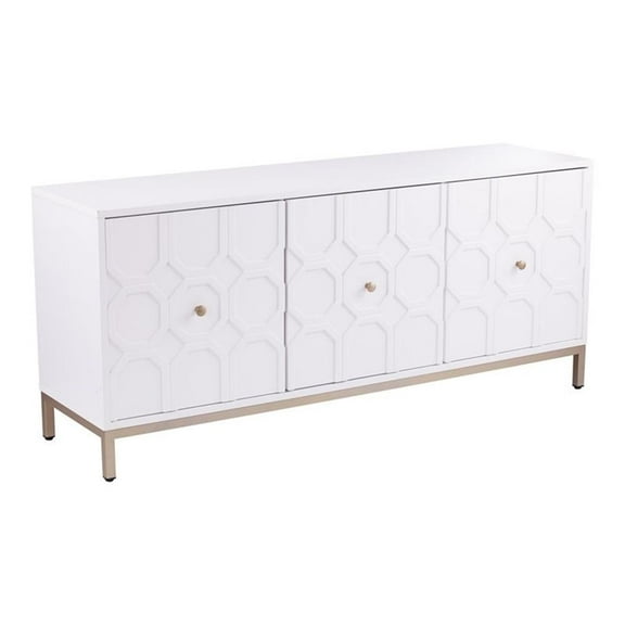 Pemberly Row Contemporary 3-Door Accent Cabinet in Antique White