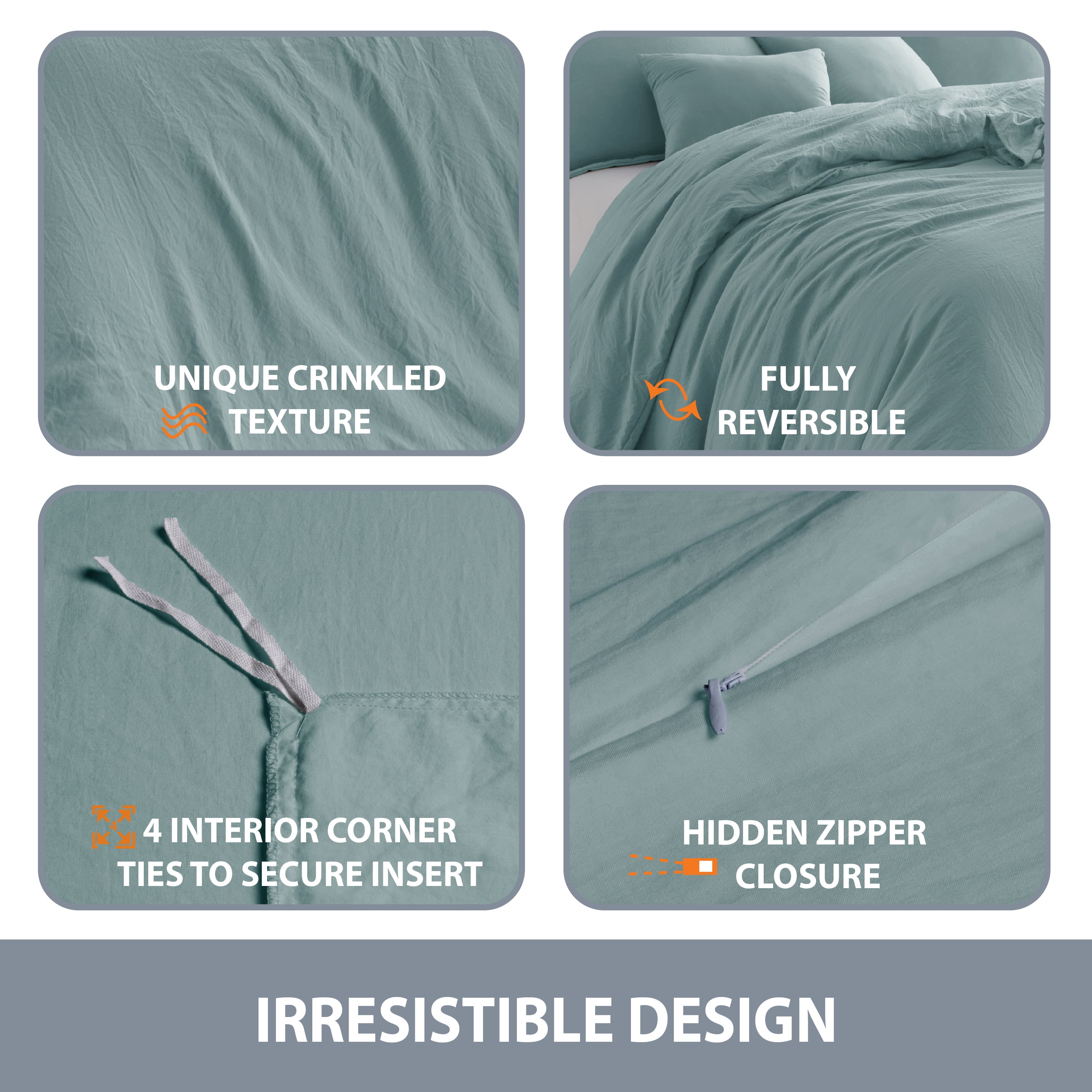 Swift Home Ultra Soft Crinkled Texture Pre-Washed Duvet Cover & Sham Set (Comforter not Included), Full/Queen (90"x 90"), Dusty Mint
