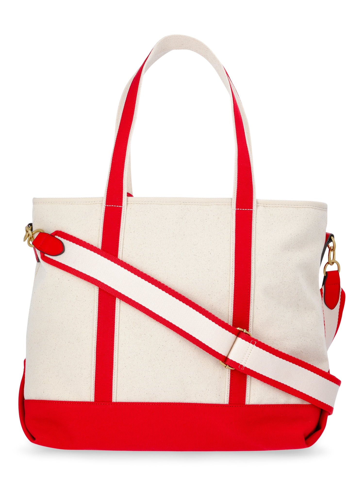 Free Assembly Women's Medium Canvas Tote, Natural/Red Star