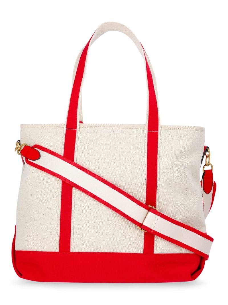 Free Assembly Women's Medium Canvas Tote, Natural/Red Star