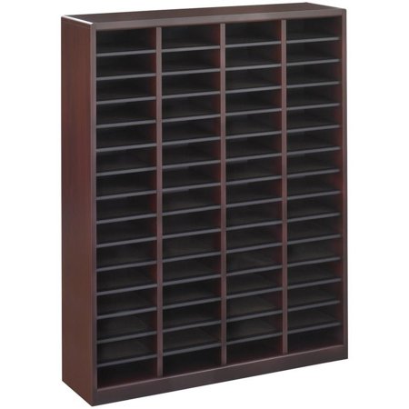UPC: 0073555933123 | Safco E-Z Stor Mahogany Wood Mail Organizer – 60 Compartments