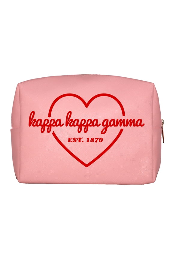 Kappa Kappa Gamma Makeup Bag Pink With Red Heart PU Leather