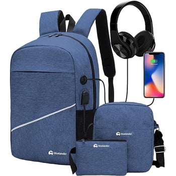 Mochila Antirrobo de 3 piezas, Bluelander con Puerto USB y Puerto para Audífonos, Azul