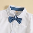 thumbnail image 5 of TAIAOJING Kid Toddler Boy Clothes Outfit Toddler Boys Summer Suit Short Sleeved White Shirt With Bow Tie Blue Shorts Performance Suit Gentleman Suit For 5-6 Years, 5 of 9