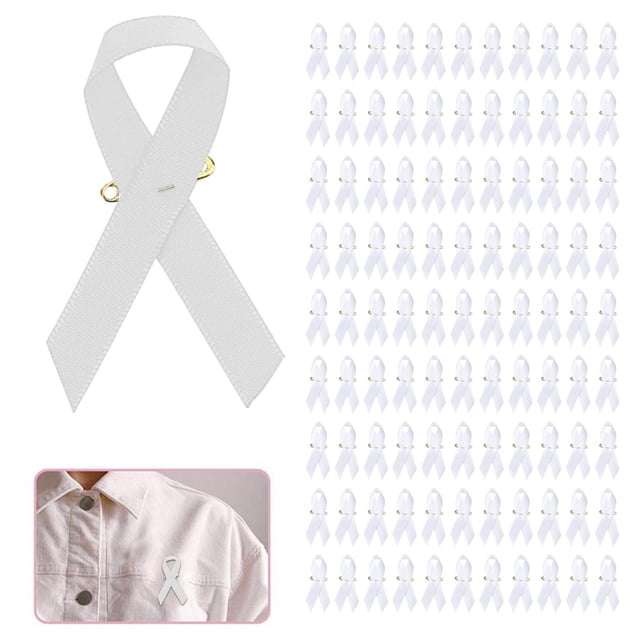 Hearth & Gear 100pcs Cancer Awareness Brooch Lapel Pins White Ribbon Lapel Pins White Ribbon Brooch Prevention Micro Badge Clothing Clutch Back Locking Pin Backs Pin Backings Locking Initial Brooch