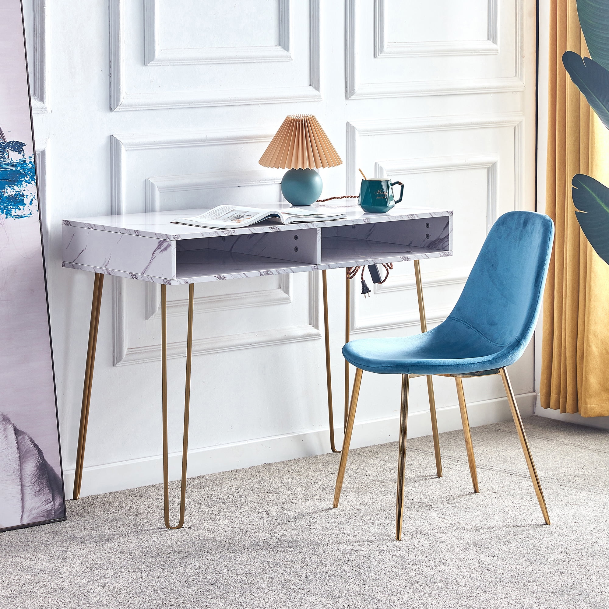 Private Jungle Beauty Table Consoles Table Side end Table Modern Marble MDF top,with Sturdy glod Metal Legs for Bedroom, Living Room, Dining Room, Kitchen,white Private Jungle Beauty Table Consoles Table Side end Table Modern Marble MDF top,with Sturdy glod Metal Legs for Bedroom, Living Room, Dining Room, Kitchen,white