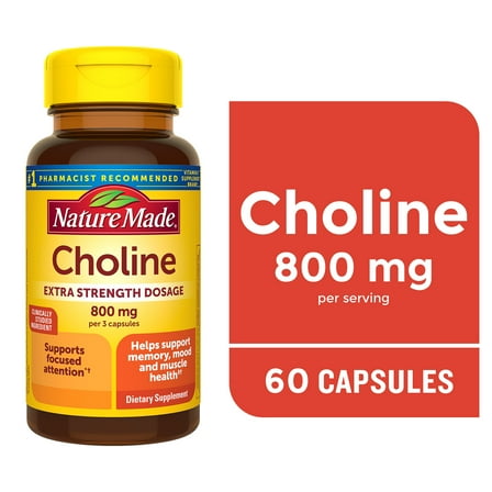 Nature Made Extra Strength Dosage Choline Supplement 800 Mg, Brain Support, 60 Capsules