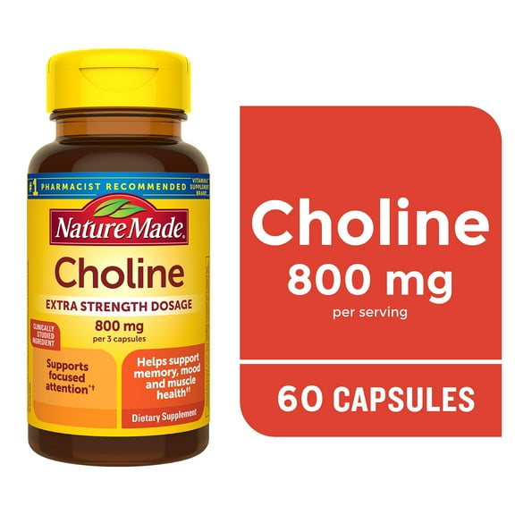 Nature Made Extra Strength Dosage Choline Supplement 800 Mg, Brain Support, 60 Capsules