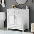 thumbnail image 5 of 30'' Bathroom Vanity with Ceramic Sink,Solid Wood Frame Bathroom Storage Cabinet with Soft Closing Doors,Retro Style, White, 5 of 22