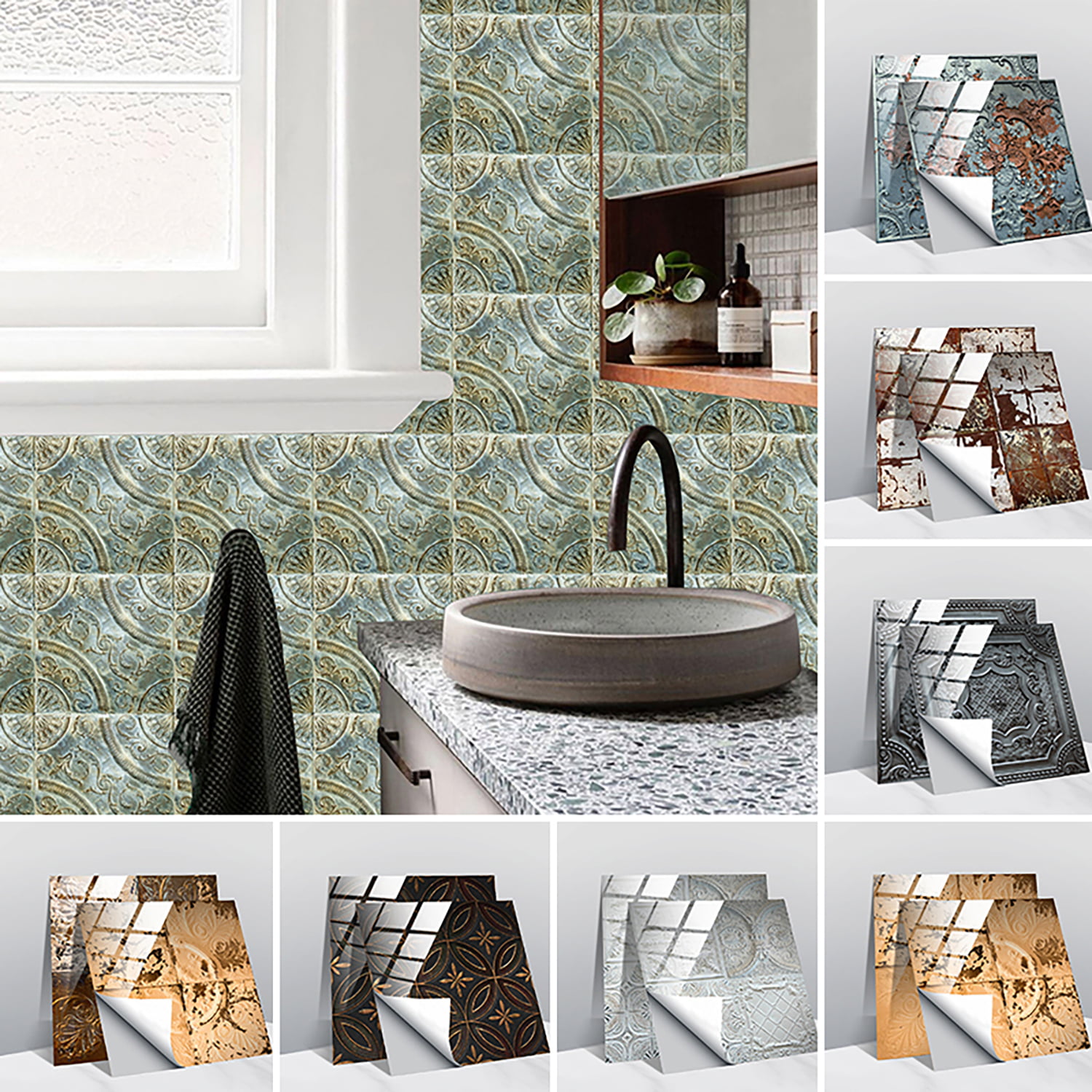 Tile Sticker Vinyl Decal for Kitchen Bathroom Backsplash Floor Decals,Self Adhesive Tile Decal,Marble Wall Stickers,Waterproof Peel&Stick