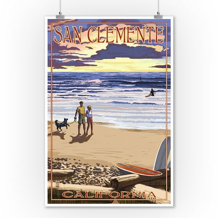 - San Clemente, California - Sunset Beach Scene - Lantern Press Artwork (9x12 Art Print, Wall Decor Travel Poster)
