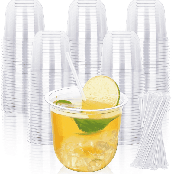 Wuxiuli Clear Plastic Cups 12 oz Heavy Duty Party Cups with Straws 100 Pack